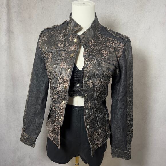 H&D Classic Leather Collection Denim Distressed Jacket Moto Women’s Small - Picture 1 of 6